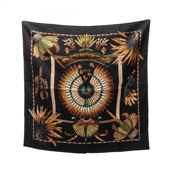 HERMES Black Silk Scarf